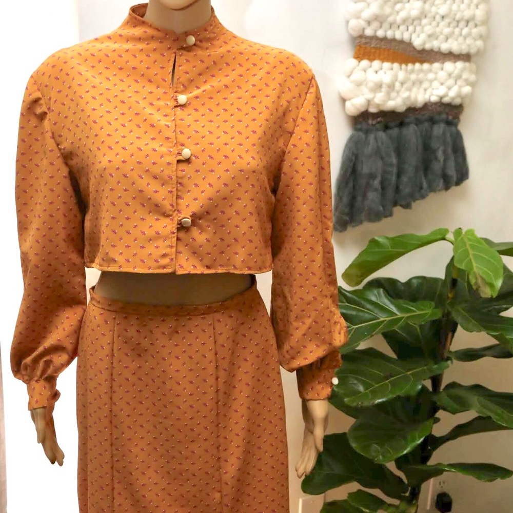 Vintage Hand Sewn Crop Top and Midi Skirt Outfit